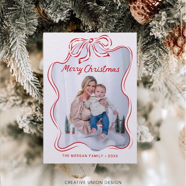 De Agradecimiento Tarjeta Rustic Hand Drawing Red Bow Photo Navidade (Subido por el creador)