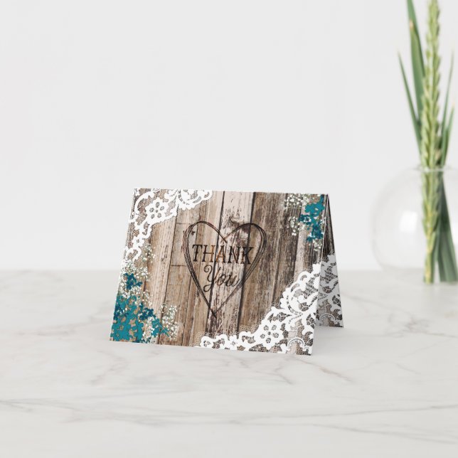De Agradecimiento Tarjeta Rustic Wood Baby's Breath Lace (Anverso)