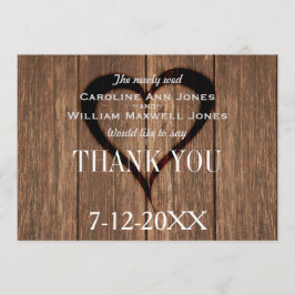 De Agradecimiento Tarjeta Rustic Wood y Engraved Heart Gracias