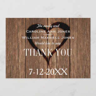 De Agradecimiento Tarjeta Rustic Wood y Engraved Heart Gracias