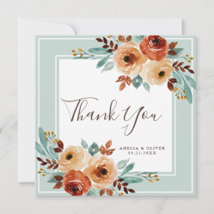 De Agradecimiento Tarjeta Rústica Mint Green Floral Boda