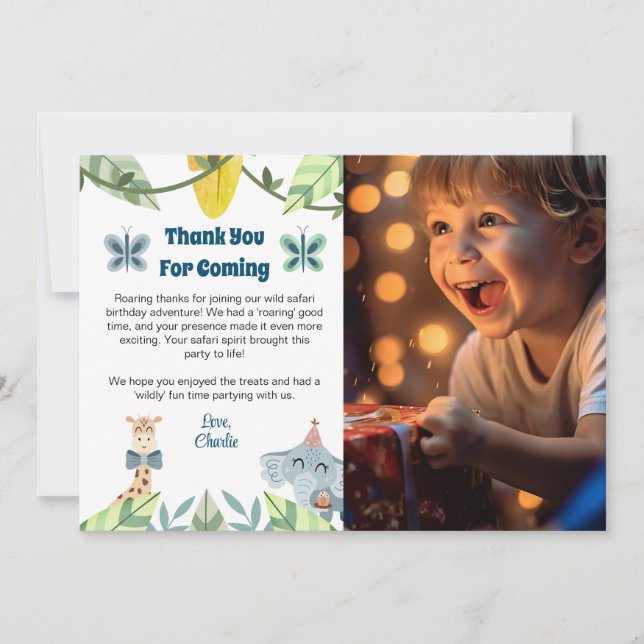De Agradecimiento Tarjeta Safari, Gracias por venir con foto (Anverso)