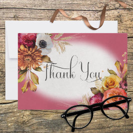 De Agradecimiento Tarjeta Vintage Floral Rust & Fuchsia