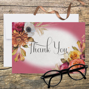 De Agradecimiento Tarjeta Vintage Floral Rust & Fuchsia
