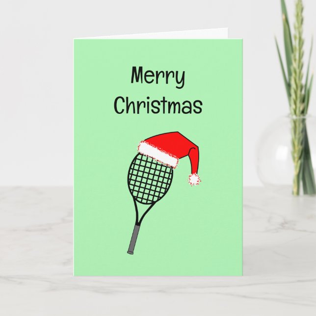 De Agradecimiento Tennis Racket Tarjeta navideña Santa Hat (Anverso)