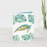 Tortuga tropical marina en una tarjeta acuarela en