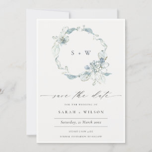 De Agradecimiento Wreath floral azul Dusky suave Guardar la tarjeta 