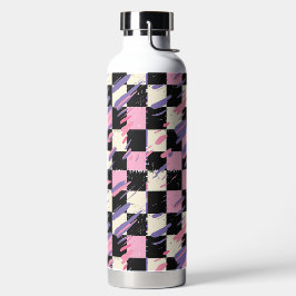 De Agua Botella o vaso a cuadros retro rosa y morado