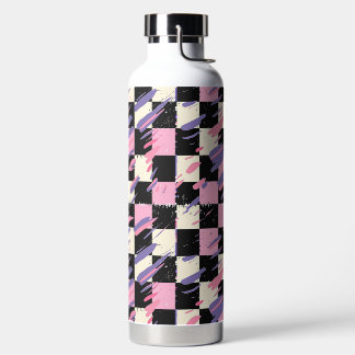 De Agua Botella o vaso a cuadros retro rosa y morado