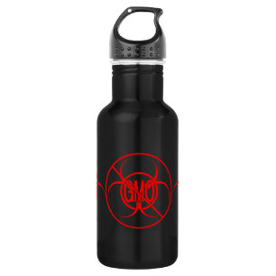 De Agua No hay GMO Biohazard Warning GMO Botella