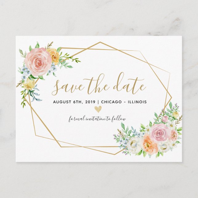 De Anuncios Guardar la fecha acuarela floral postal rosa (Anverso)