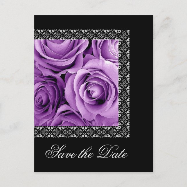 De Anuncios Guardar la fecha postal PURPLE Rosas SILVER Lace (Anverso)