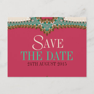De Anuncios Lacy Verde azulada Gold Pink Único Guardar postal 