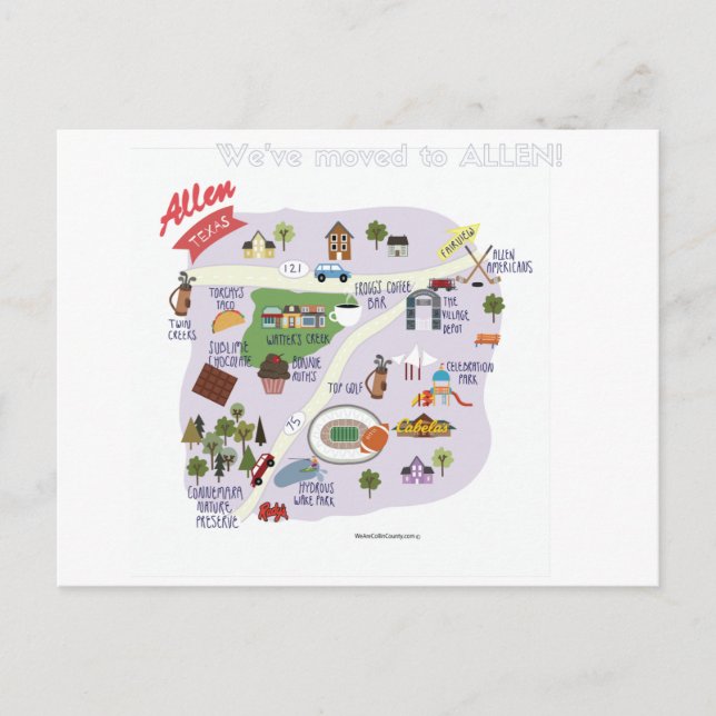 De Anuncios Nos hemos mudado a la postal Allen Texas (Anverso)