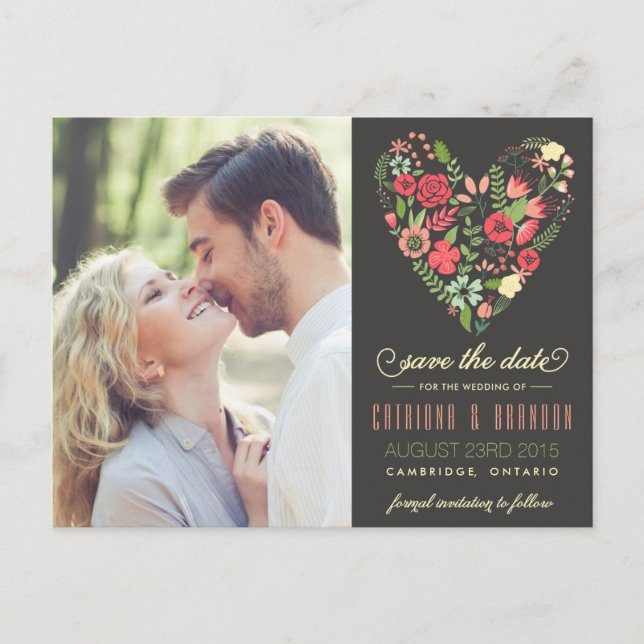 De Anuncios Romántica foto del corazón floral salva la postal  (Anverso)
