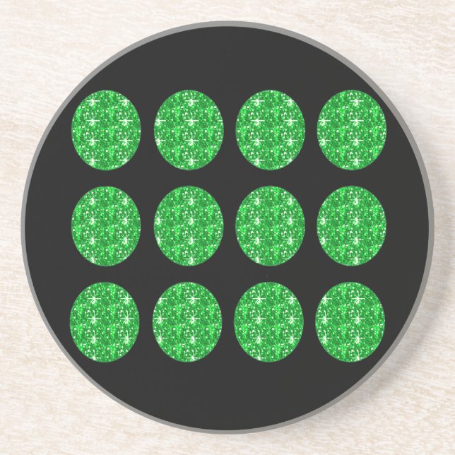 De Arenisca Posavasos Círculos Brillo Verde Sobre Negro (Frente)