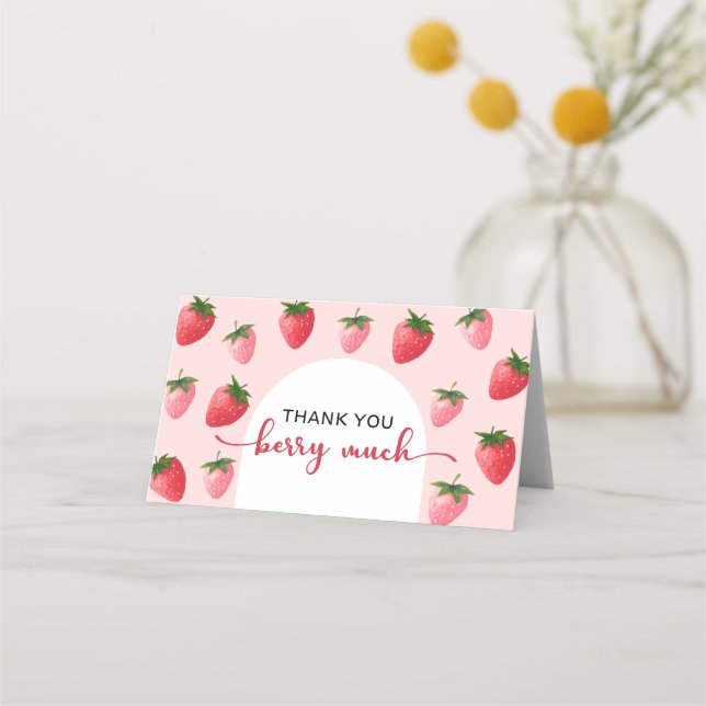 De Asiento Fresa Berry Primer Cumpleaños Gracias tarjeta (Anverso)
