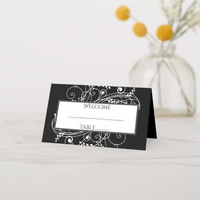 De Asiento Tarjeta Black Flourish Reception Place (Anverso)