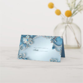 De Asiento Tarjeta Blue Ornate Floral Place