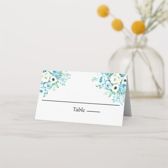 De Asiento Tarjeta Blue White Floral Elegant Wedding Place (Anverso)