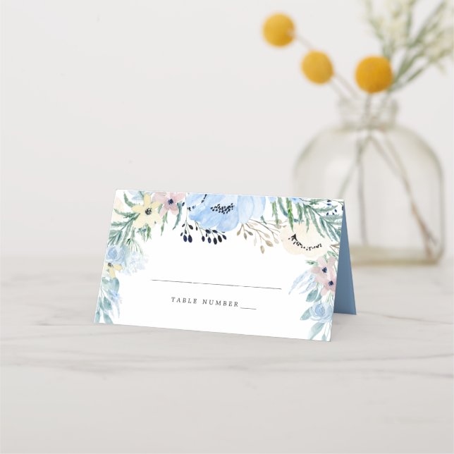 De Asiento Tarjeta Boda Blue Floral DIY Place (Anverso)
