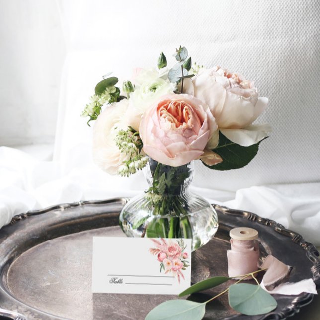 De Asiento Tarjeta Boho Pink Flowers Pampas Grass Boda Place (Subido por el creador)