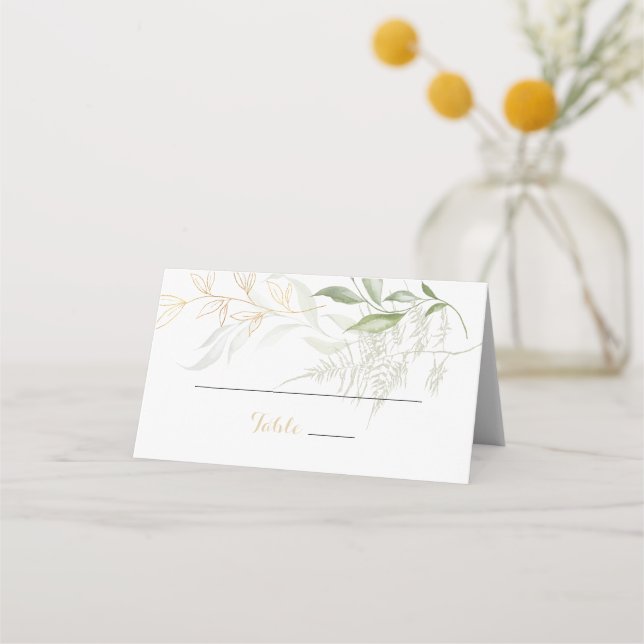 De Asiento Tarjeta Gold Green Foliage Boda Place (Anverso)