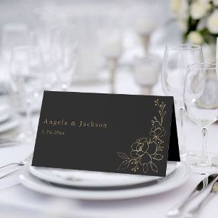 De Asiento Tarjeta Gold Lined Floral White & Gold Place - Neg