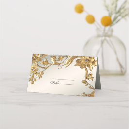 De Asiento Tarjeta Golden Wavy Leaves Floral Place Card