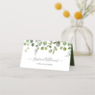 De Asiento Tarjeta Monogramed Eucalyptus Boda plegado