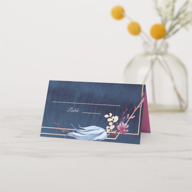 De Asiento Tarjeta Navy Chalkboard Floral Place Card (Anverso)