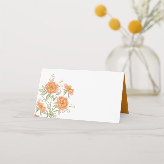 De Asiento Tarjeta para boda con rosas naranjas (Anverso)