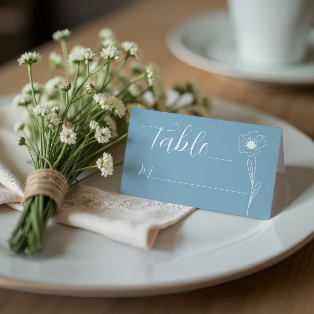 De Asiento Tarjeta plegada Dusty Blue Floral Elegant Place Ca (wedding Dusty Blue Wildflower folded seating card minimal modern simple)
