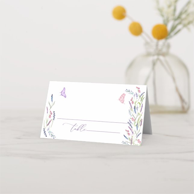 De Asiento Tarjeta Purple Lavender Floral Boda Place (Anverso)