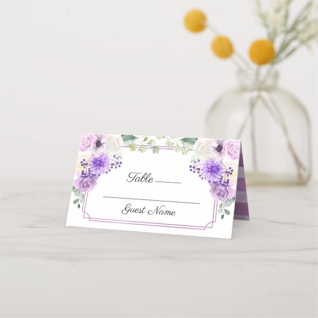 De Asiento Tarjeta Purple Spring Floral Boda (Anverso)