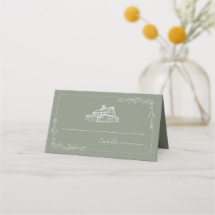 De Asiento Tarjeta Rustic Barn Sage Green Boda Place