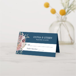De Asiento Tarjeta Rustic Boho azul marino floral Place Card