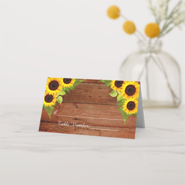 De Asiento Tarjeta Rustic Sunflowers Fern Boda Place (Anverso)