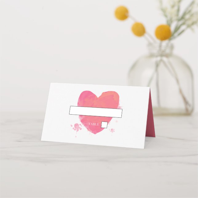 De Asiento Tarjeta Rustic Watercolor Heart Boda Place (Anverso)