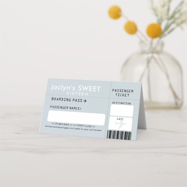 De Asiento Tarjeta Silver Gray Airline Ticket Escort Place (Anverso)