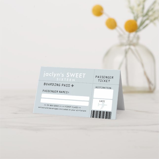 De Asiento Tarjeta Silver Gray Airline Ticket Escort Place (Anverso)