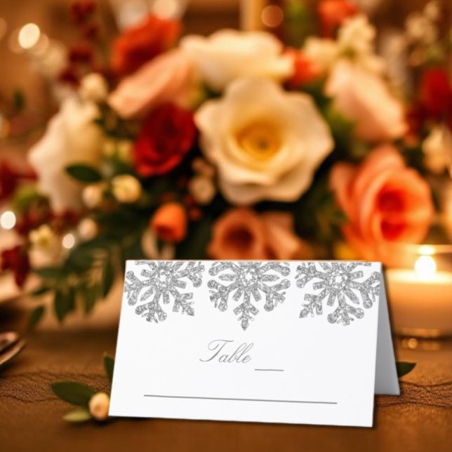 De Asiento Tarjeta Silver Snowflakes Winter Wedding Place (Subido por el creador)
