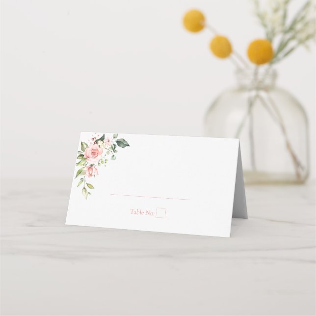 De Asiento Tarjeta simple rosa WAtercolor Boda floral (Anverso)