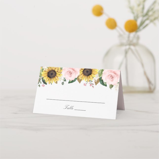 De Asiento Tarjeta Sunflowers Rubor Pink Flowers Boda Place (Anverso)