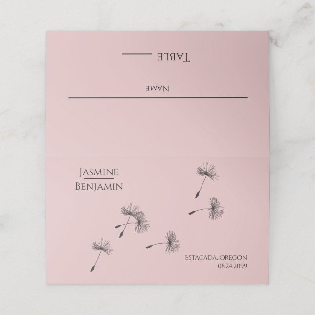 De Asiento Whimsical Dandelion Boda Place / Tarjeta Escort (Exterior desplegado)