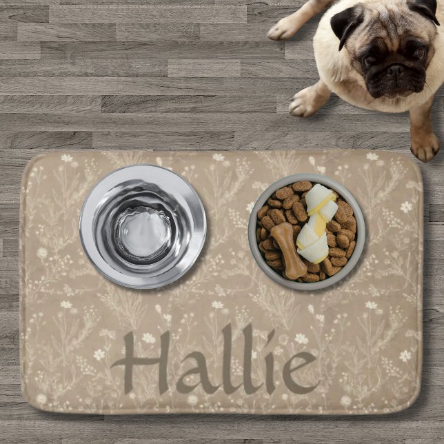 De Baño Alfombrilla para perro - Botánico marrón, personal (Personalized Brown Botanical Pet Placemat Bath Mat)