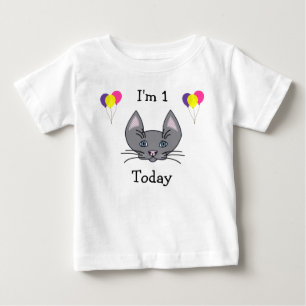 De Bebé 1r Camiseta del gato del cumpleaños