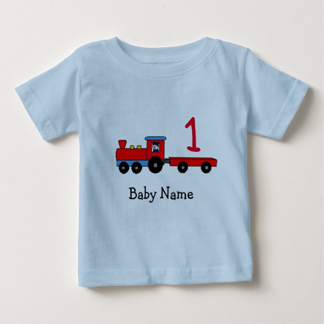 De Bebé 1r Camiseta personalizada cumpleaños del tren (Anverso)