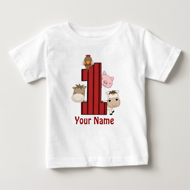 De Bebé 1r Camiseta personalizada granja del cumpleaños (Anverso)
