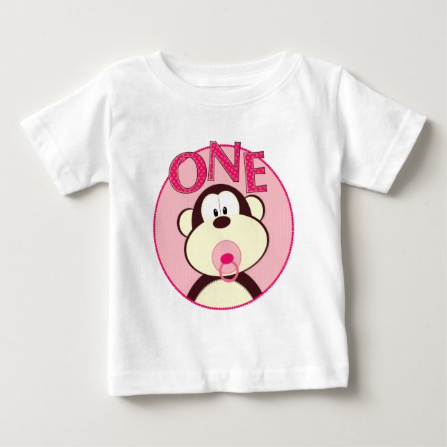 De Bebé 1ra camiseta del cumpleaños del mono adorable (Anverso)